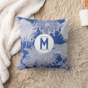 Blue White Chinoiserie Floral Monogram Kussen