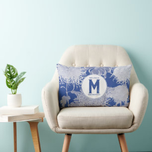 Blue White  Chinoiserie Floral Monogram Kussen