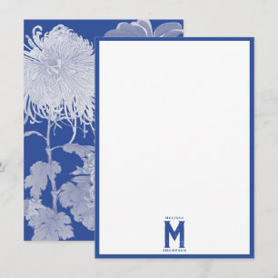 Blue White Chinoiserie Floral Monogram Notitiekaartje