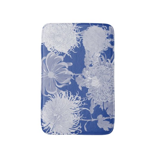 Blue White  Chinoiserie Floral Pattern Badmat (Voorkant Verticaal)