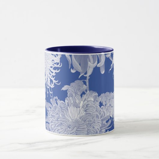 Blue White  Chinoiserie Floral Pattern Mok (Midden)