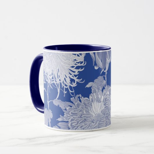 Blue White  Chinoiserie Floral Pattern Mok (Voorkant links)