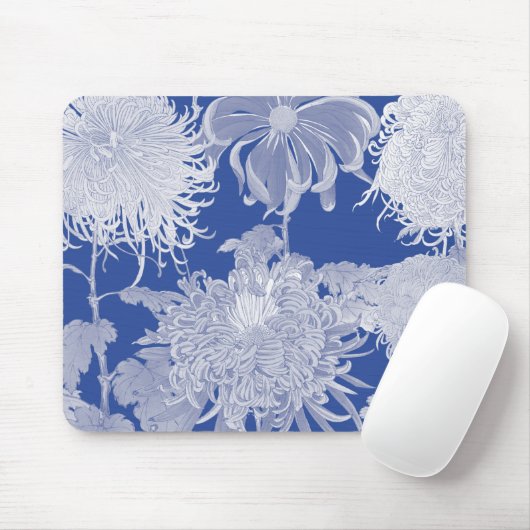 Blue White  Chinoiserie Floral Pattern Muismat (Met muis)
