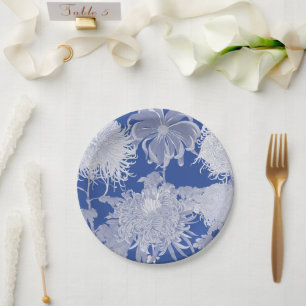 Blue White  Chinoiserie Floral Pattern Papieren Bordje