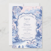 Blue White Chinoiserie Floral Porcelain Wedding Save The Date (Voorkant)