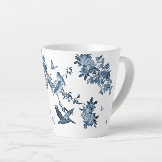 Blue White Chinoiserie Floral Stylish Monogram Latte Mok (Rechterhoek)