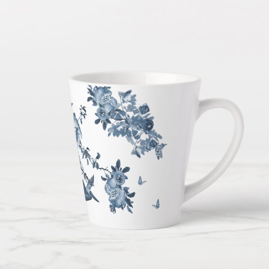 Blue White Chinoiserie Floral Stylish Monogram Latte Mok (Rechts)