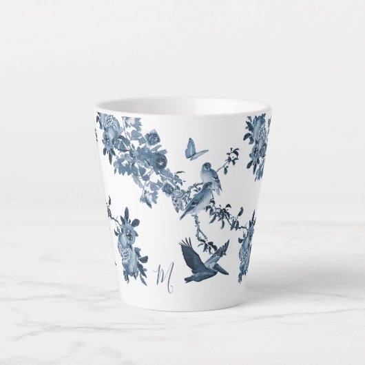 Blue White Chinoiserie Floral Stylish Monogram Latte Mok (Voorkant)