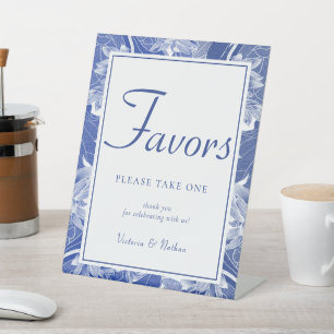 Blue White Chinoiserie Floral Wedding Favor Sign Reclamebord Met Voetstuk