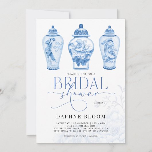 Blue White Chinoiserie Ginger Jars Vrijgezellenfee Kaart (Voorkant)