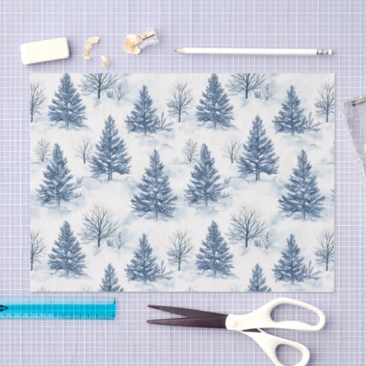 Blue White Christmas Pine Trees Tissuepapier (Craft)