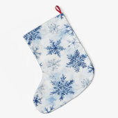 Blue White Christmas Snowflakes Grote Kerstsok (Achterkant (Hangend))