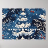 Blue White Christmas Tree Holiday Poster (Voorkant)