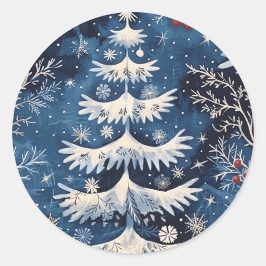 Blue White Christmas Tree Holiday Sticker (Voorkant)