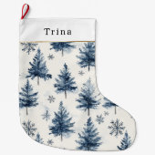 Blue White Christmas Trees Snowflakes Grote Kerstsok (Voorkant)