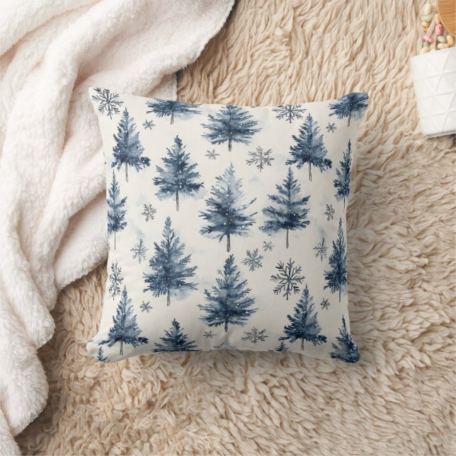 Blue White Christmas Trees Snowflakes Kussen (Deken)