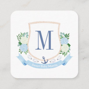 Blue White Coastal Crest Breng een boek Baby showe Informatiekaartje