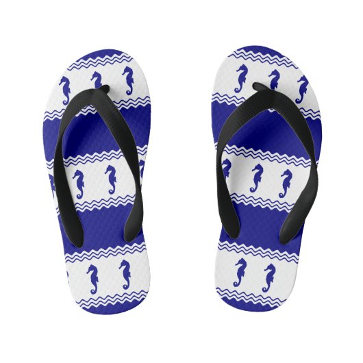 Blue White Coastal Seahorses Stripes Kinder Teenslippers (Voetbed)