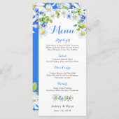 Blue White Country Daisy Floral Mariage Menu (Devant / Derrière)
