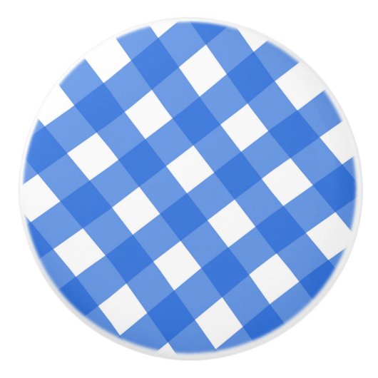Blue & White Country Gingham Checkered Checker Keramische Knop (Voorkant)