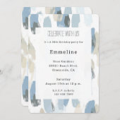 Blue White Cream Abstract Verjaardag Kaart (Voorkant / Achterkant)