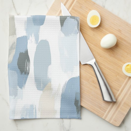 Blue White Cream Abstracte bruiloft Theedoek (Quarter Fold)