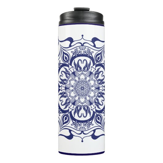 Blue & White creature mandala Thermal Tumbler Thermosbeker (Voorkant)