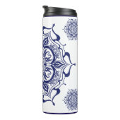 Blue & White creature mandala Thermal Tumbler Thermosbeker (Geroteerd rechts)