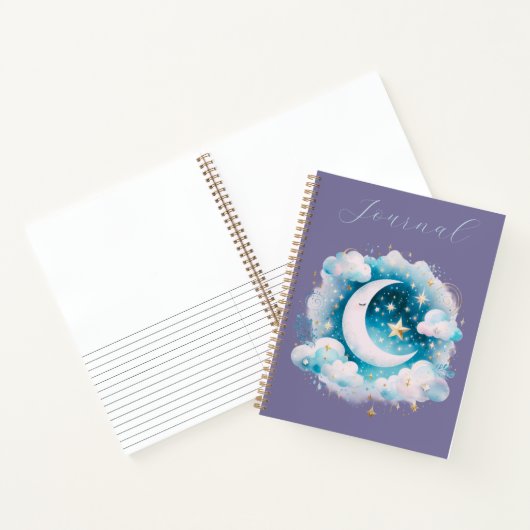 Blue & White Crescent Moon Celestial Boho Journal (Intérieur)