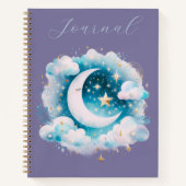 Blue & White Crescent Moon Celestial Boho Journal (Devant)