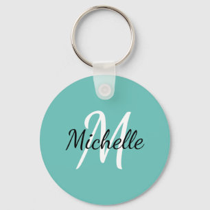 Blue & White Custom Monogram Cute Sleutelhanger