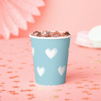 Blue White Cute Simple Heart Patroon Papieren Bekers