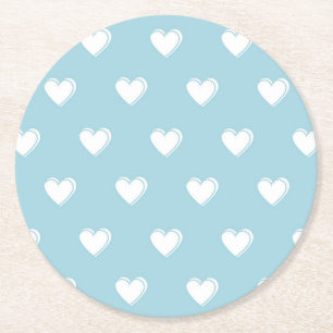 Blue White Cute Simple Heart Patroon Ronde Kartonnen Onderzetter