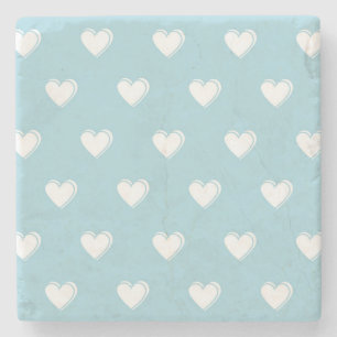 Blue White Cute Simple Heart Patroon Stenen Onderzetter