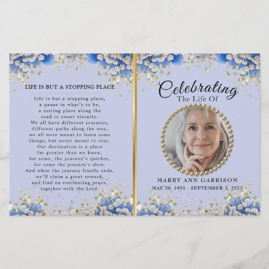 Blue White Daisy Celebration of Life Programme (Devant)