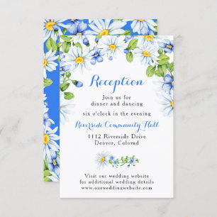 Blue White Daisy Floral Wedding Reception Insert Kaart