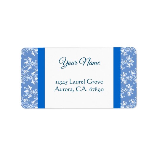 Blue White  Damask Editable Address Label (Voorkant)