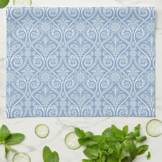 Blue & White Damask Kitchen Towel Theedoek (Gevouwen)