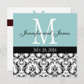 Blue White Damask Monogram Weddenschap Kaart (Voorkant / Achterkant)
