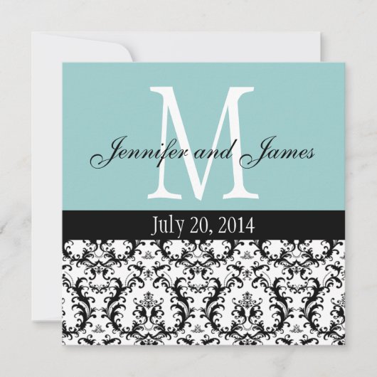 Blue White Damask Monogram Weddenschap Kaart (Voorkant)