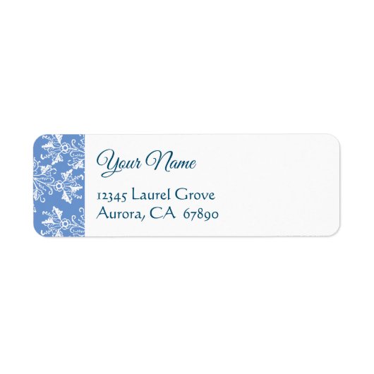 Blue White Damask Return Address Label (Voorkant)
