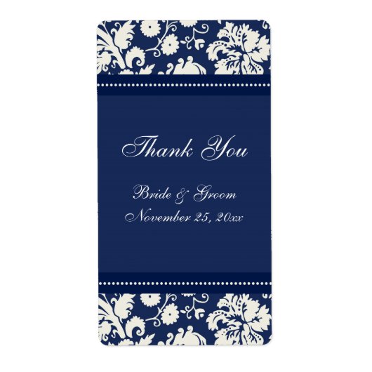 Blue White Damask Wedding Labels (Voorkant)