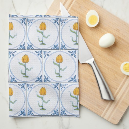 Blue White Delft Tulip Faux Carreaux Serviette de (Quart Plié)