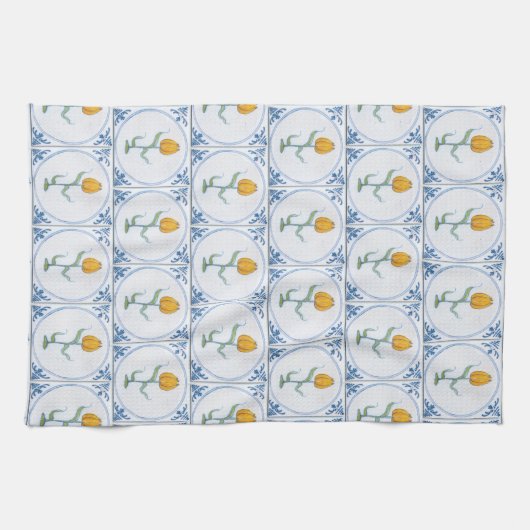 Blue White Delft Tulip Faux Tiles Kitchen Towel Theedoek (Horizontaal)