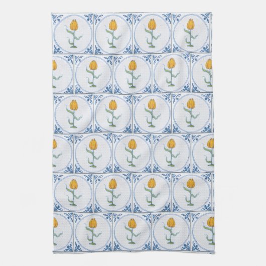Blue White Delft Tulip Faux Tiles Kitchen Towel Theedoek (Verticaal)