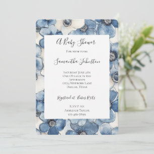 Blue White Denim Flowers Baby shower Kaart