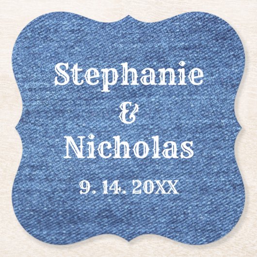 Blue White Denim Theme Wedding Kartonnen Onderzetters (Voorkant)