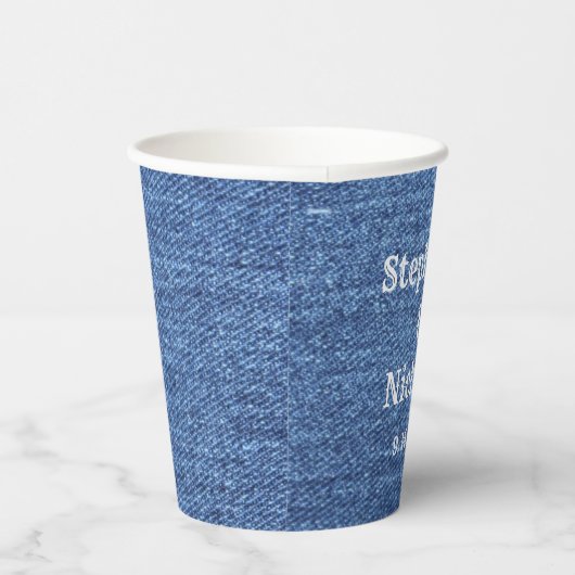 Blue White Denim Theme Wedding Papieren Bekers (Rechts)