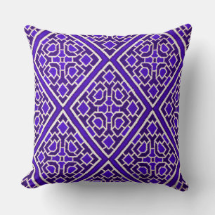 Blue White Diamond Motif Faux Crewel Coussin