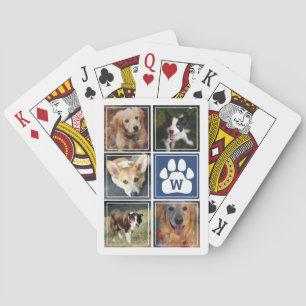 Blue White Dog Pet Photo Collage Pokerkaarten